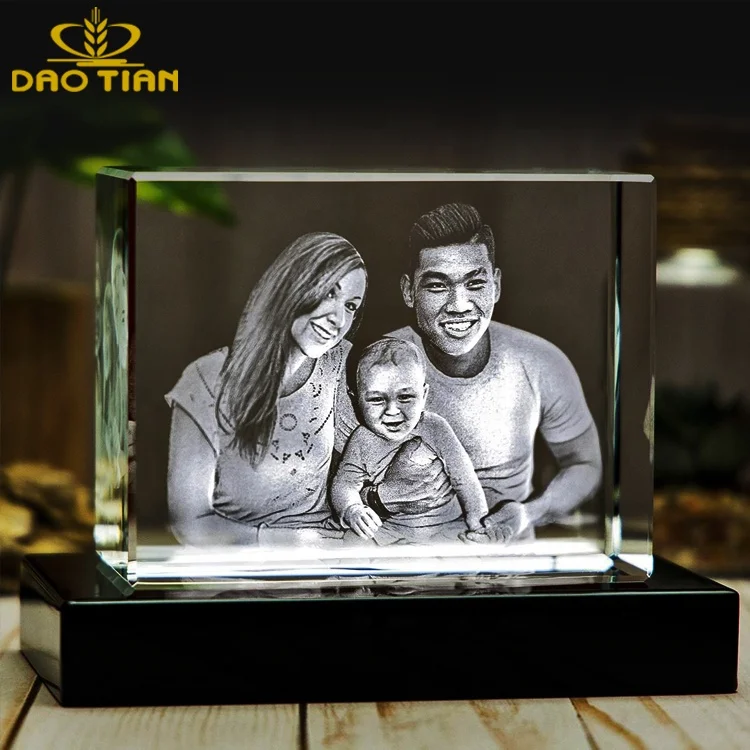 Cheap wholesale k9 Blank crystal cube customized 3D crystal cube laser engraved photo frame with black base for souvenirs gift