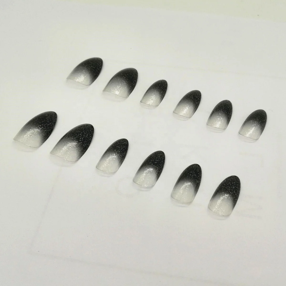 Artificial black half tips full cover 24pcs 12 size press on finger with glue