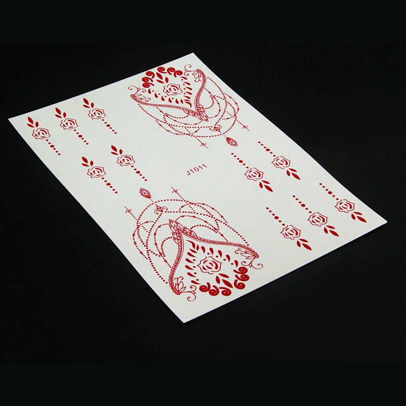 Rose Henna Flower Design Petal Leaf Sketch Words Fake Tattoo Sticker for Cool Women Lady Girls tattoo stickers waterproof