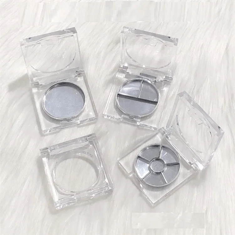 Transparent Powder Compact Square Cosmetic Container Lipstick Blusher Case Private Label Eyeshadow Palette Packaging