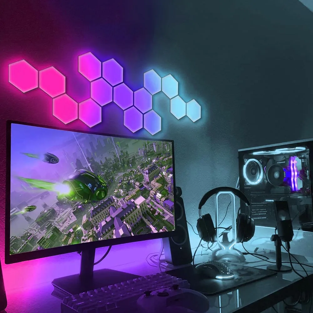 Smart LED Hexagonal Wall Lamp for Living Room & Gaming Room DIY Touch Sensor Light with Remote Control for Home Decor
