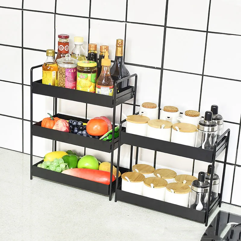 Kitchen Supplies Portable Storage Rack Double Layer Metal Iron Paint Kitchen Seasoning Rack