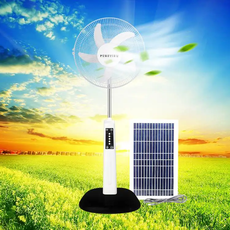 Spot Wholesale 16 inch 6V AC/DC electric stand charging fan with light Power bank solar powered rechargeable fan