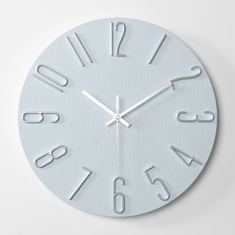 Color Painting Wood Grain Effect 3d Wall Clock Home Arts Embossed Numbers Plastic Wall Clock