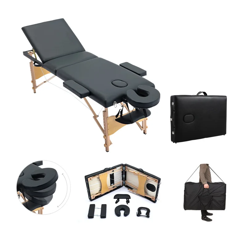 Adjustable 3 Section Aluminum Wooden Folding Massage Table & Beds Foldable Beauty Salon Facial Bed