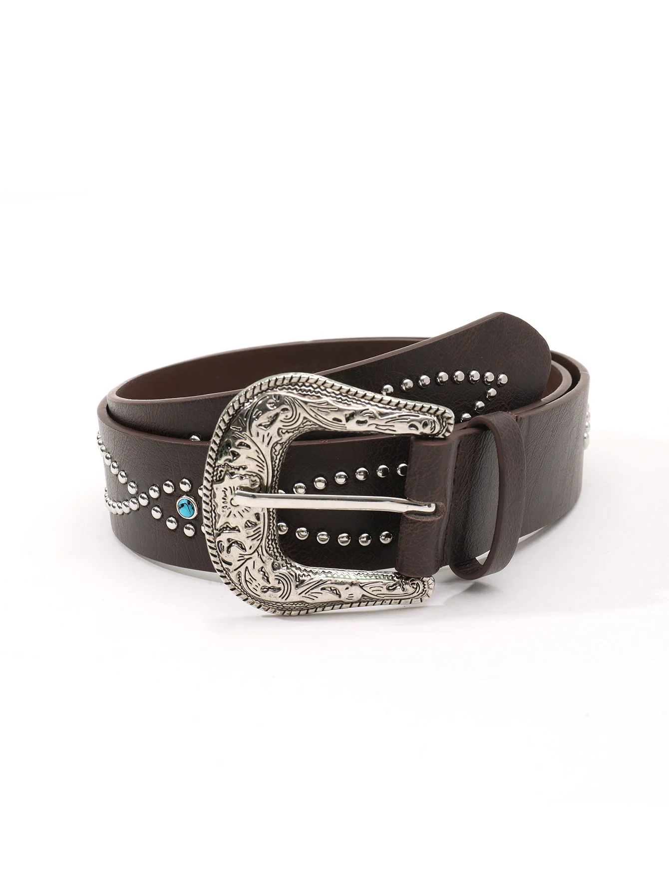 Rivet Decor Western Buckle PU leather pant jean Belt W/ turquoise silver studs