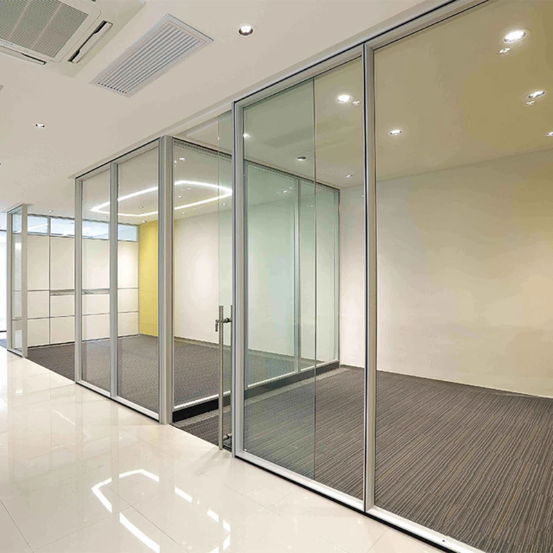 Office Furniture Single and Double 10Mm Tempered Soundproof  Glass Partition Wall Systems Price