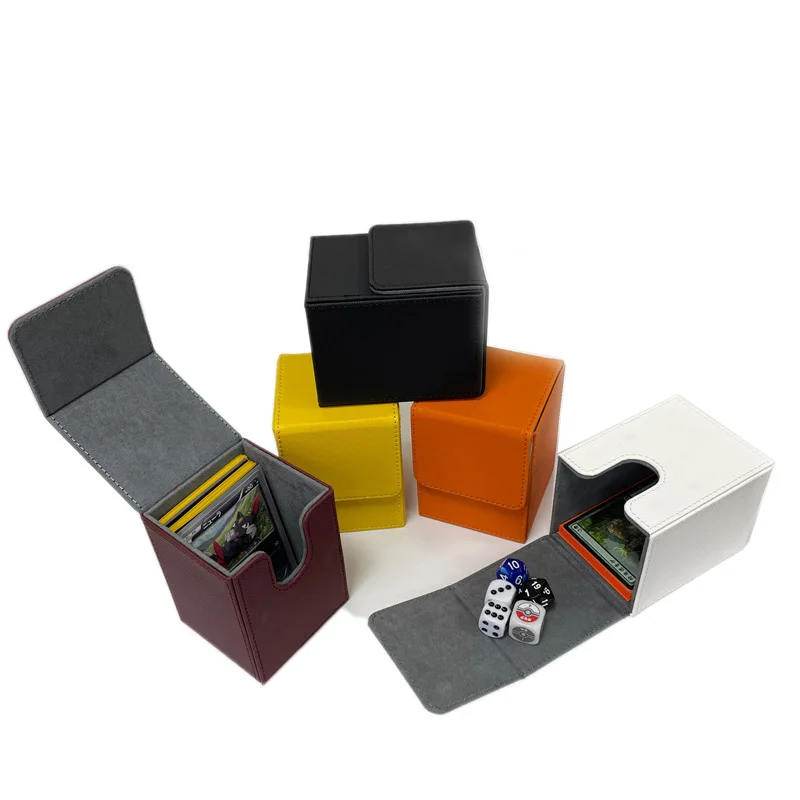 TCG MTG size custom logo PU leather magnetic closure divider organizer storage box yugioh poke mon trading game card deck holder