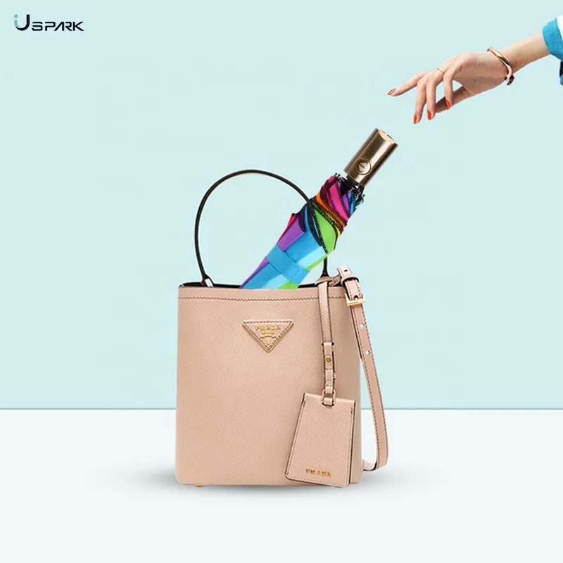 Colorful Rainbow Automatic Folding Umbrella Windproof Compact Travel umbrellas for women