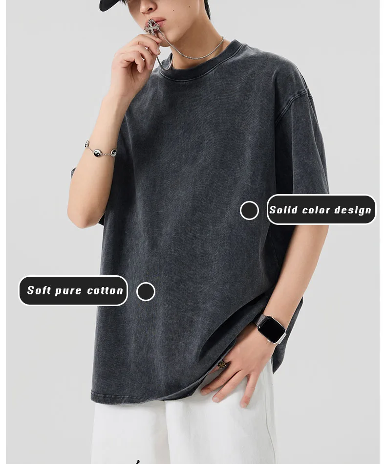 Wholesale Acid Wash T shirt Streetwear hip hop stone 100% cotton t shirts with logo customize oversized vintage t-shirt