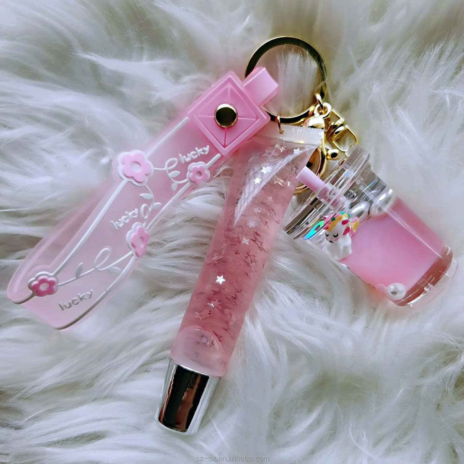 Private label lip gloss liquid acrylic milk tea boba key chain keyring cosmetics lipstick tube keychain set lipgloss keychain