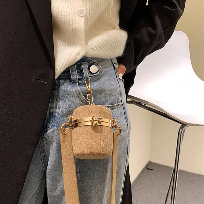Retro Frosted PU Leather Mini Bucket Case Small Bag For Women New Fashion Mini Coin Purse Headphone Bag