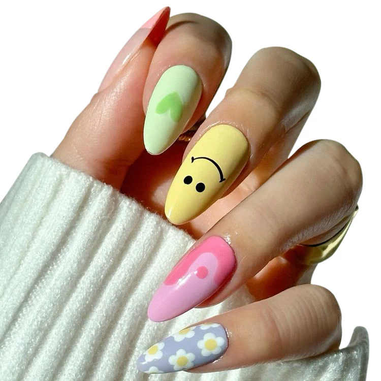 Personalized Superior Quality Smile Face Green Flower Wholesales Price Abs Material Prep Kit Uas Handmade Press On Nails
