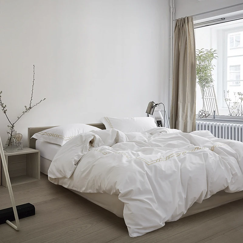 Luxury duvet cover Hotel bedding set Cotton White Bedding flat bedSheet Set 4 piece 100% cotton