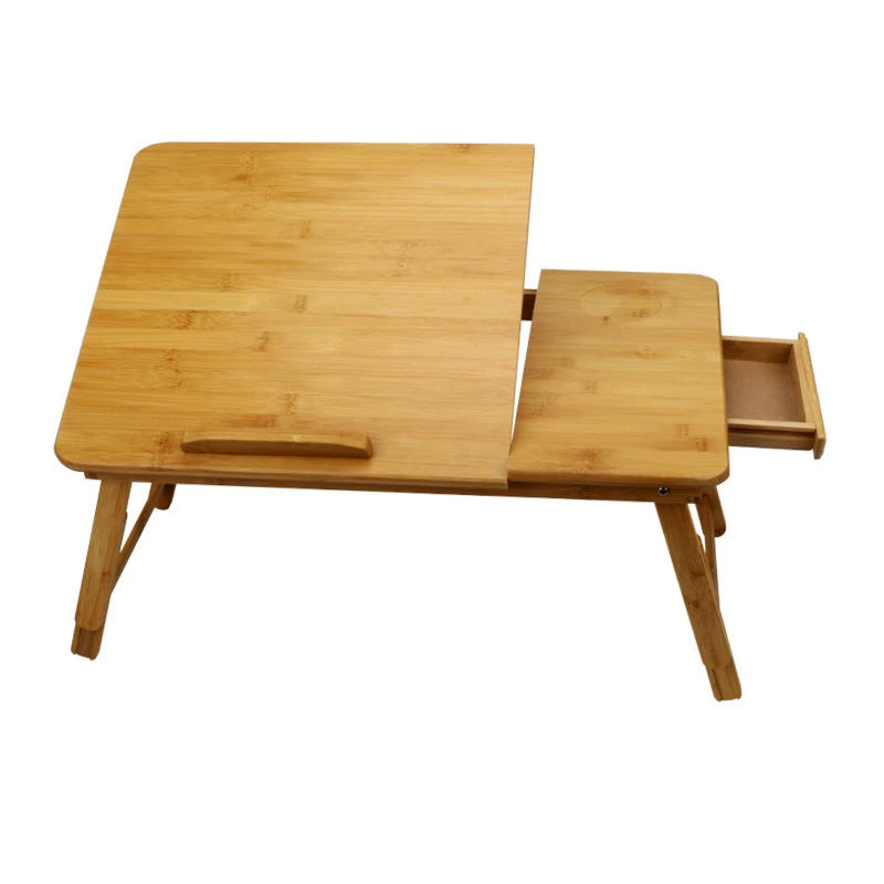 
Adjustable Portable Breakfast Serving Bed Tray Tilting Top with Storage Drawer with Folding Legs Bamboo Laptop Desk 