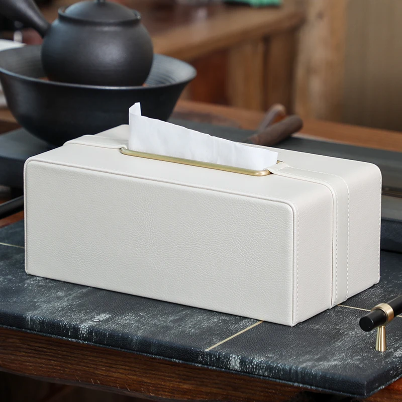 MAVOBO Light Luxury Retro style Decor Hotel Restaurant Metal Tissue Napkin Box Cover Holder with Brass Buckle Tissue Box Cover