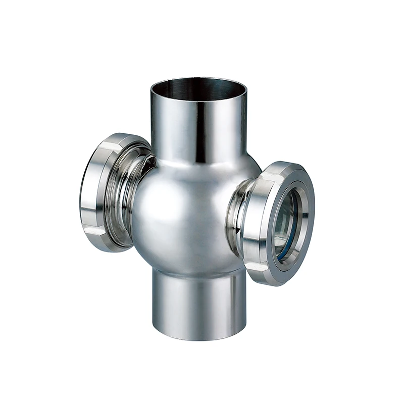 Stainless steel sight glass flow indicator 4 way tubular sight glass