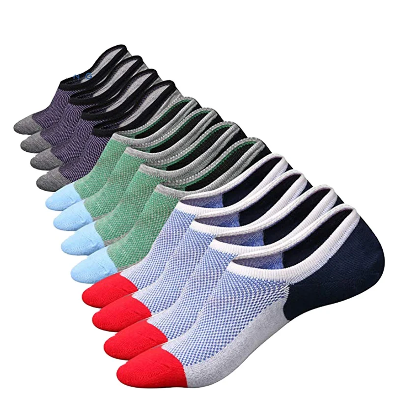 AJ 18272 Custom Made Invisible Low Cut Non Slip Grip Stripes Ankle No Show Socks For Men