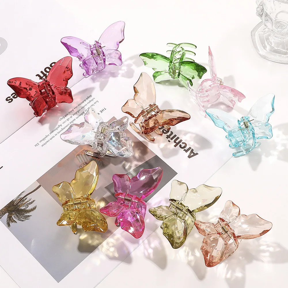 Mini Hair Claw  Korea Transparent Butterfly Shape Mini Hair Claw Clip Crystal Style Hair Accessories Clip For Girl