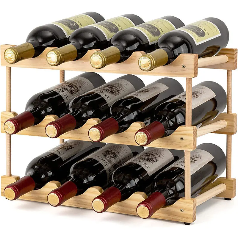 Custom Wooden Wine Rack Table Wine Storage Rack Set Holds 2 Bottles and 4 Glasses Portable Wine Bottle Holder