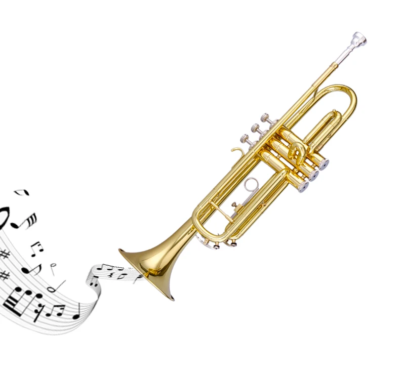 Taishan Gold lacquer brass bell professional trumpet with tune change key and 7C mouthpiece