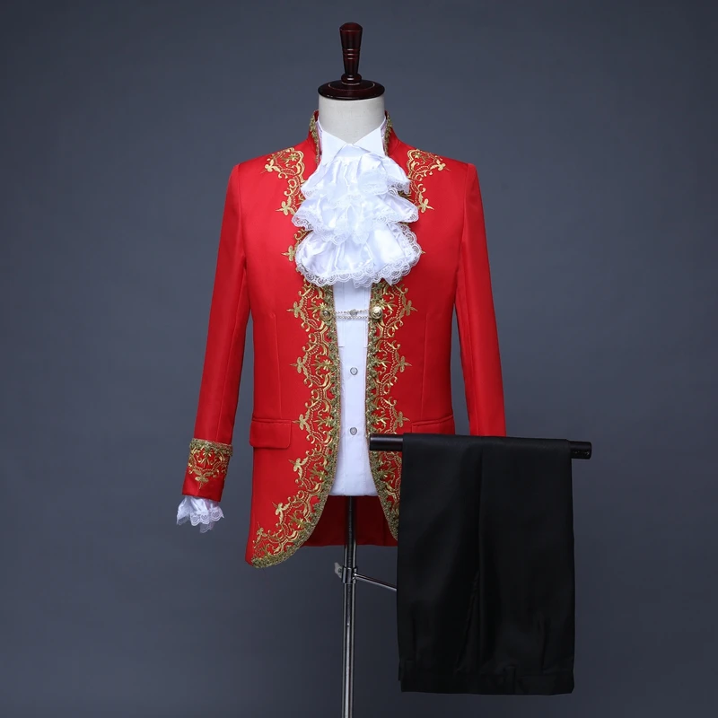 Mens Medieval Party Blazers Suits Dress Tuxedo European King Prince Royal Court Cosplay Costume Stage Prom Performance Clothing