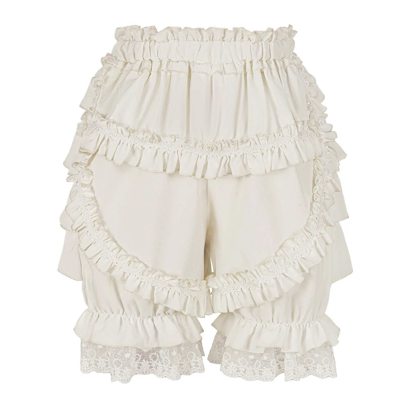 Lolita Short White Shorts Womens Cute Lace Trim Layered Ruffle Bloomers Short Girls Mid Waist Bowknot Decor Frilly Panties
