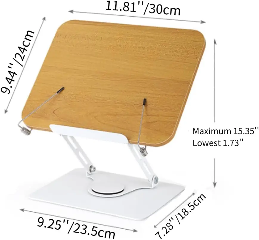 Book Stand for Reading Hands Free Multi Angle Adjustable Book Holder Stand with 360Rotating Base and Page Clips