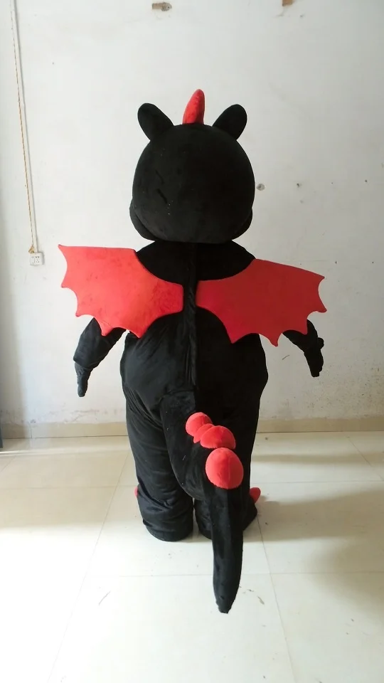 Custom adult black dragon maskot costume for kids party