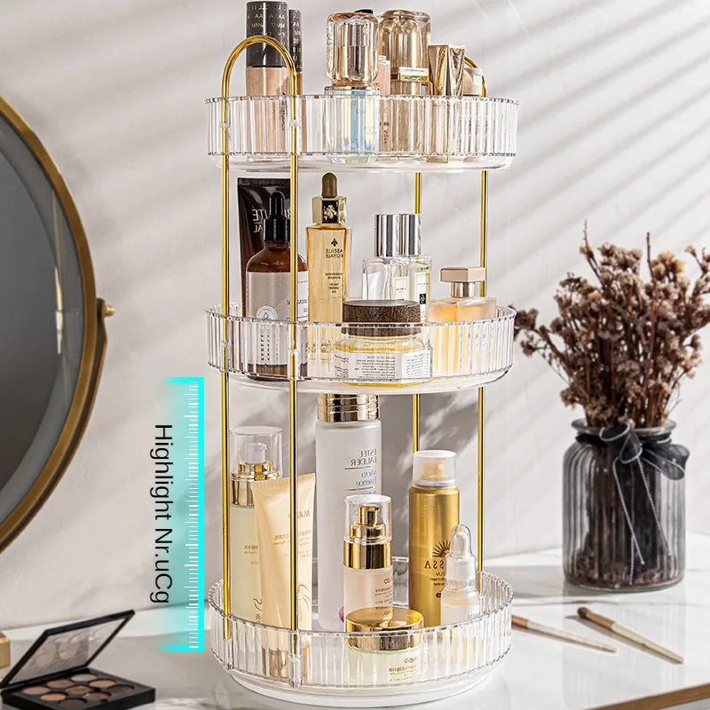 Light Luxury Dresser Cosmetics Rotary Storage Rack Bathroom Desktop Skincare Shelves Tray
