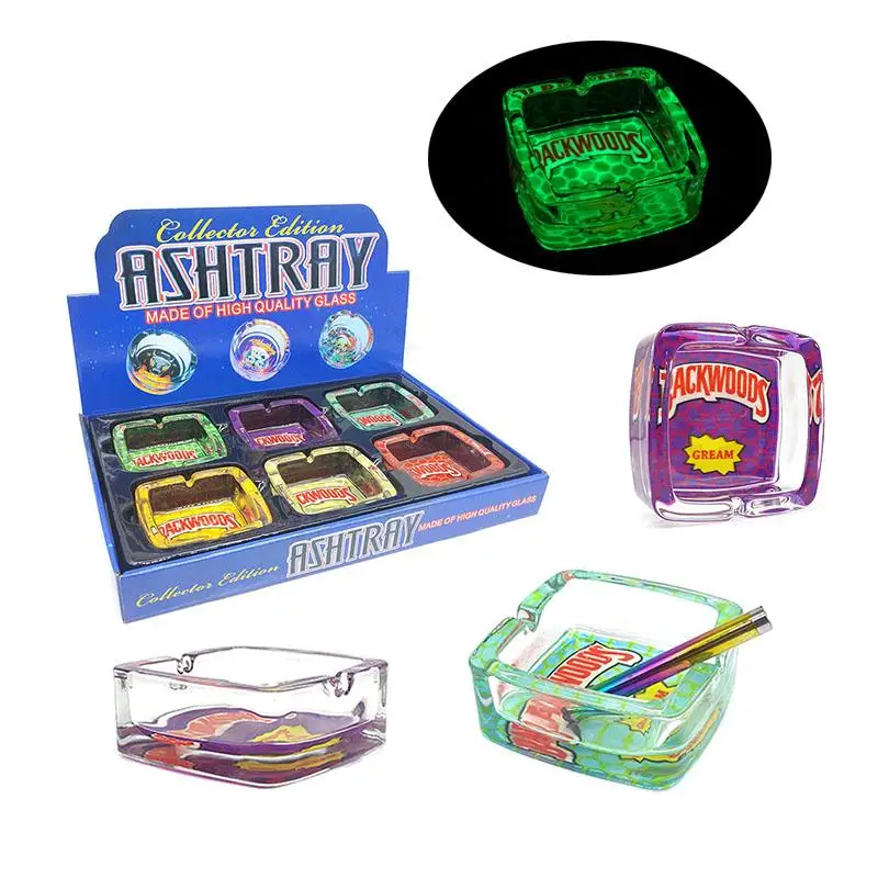 custom logo Wholesale Rectangle Skull Square round Glow In dark Ashtray Clear Crystal Custom Glass Ashtray