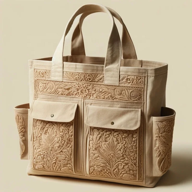 Factory Wholesale Luxury Customize Embroidery High Quality Canvas Tote Bag With Pocket