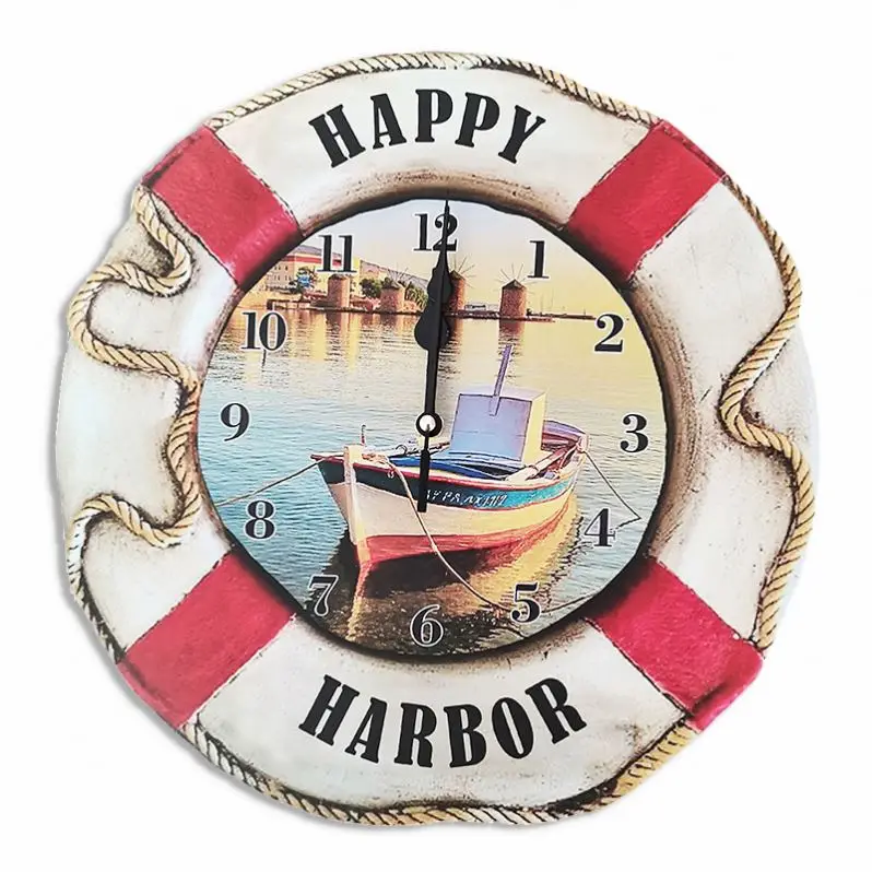 Life Buoy Background Decorative Wall Clock on Wooden Frame