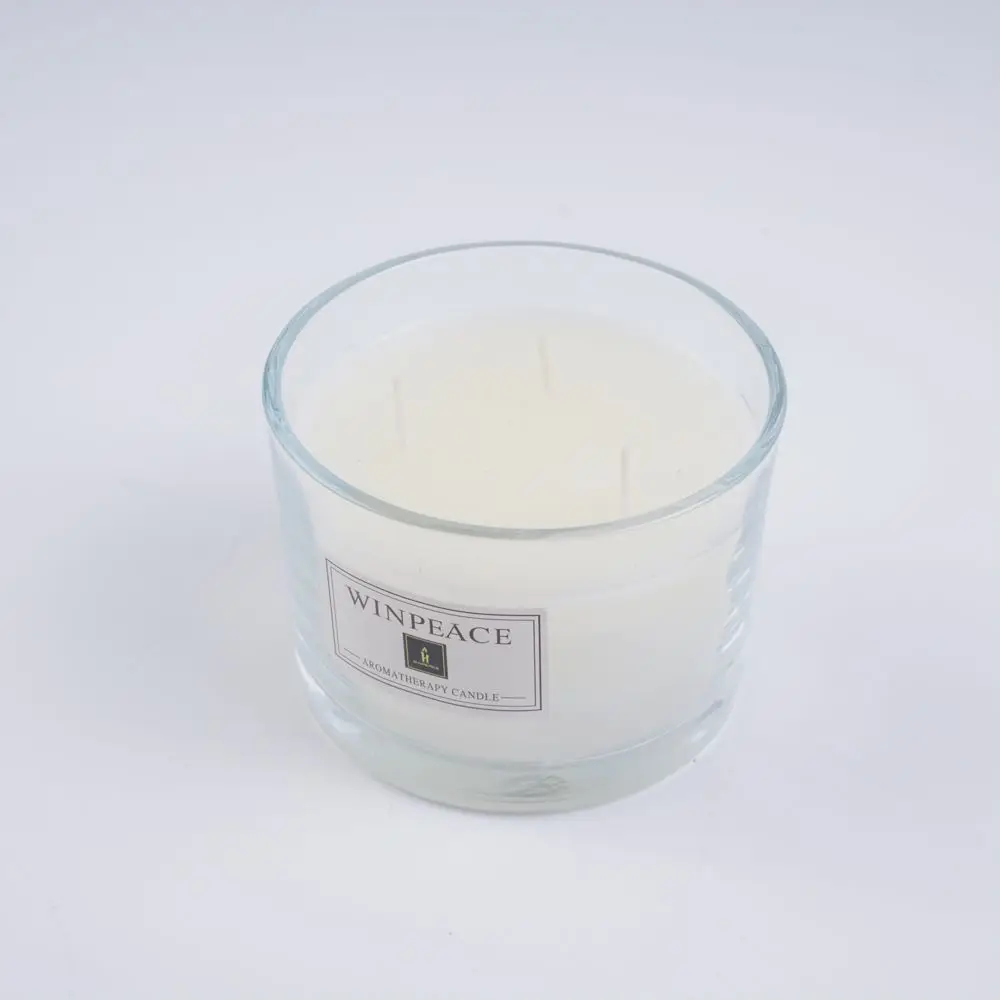 Оптовая продажа; 12 OZ изготовленные на заказ ярлык ясный стеклянный Опарник свечи 3 фитиль ароматическая свеча с металлической крышкой в прозрачной стеклянной