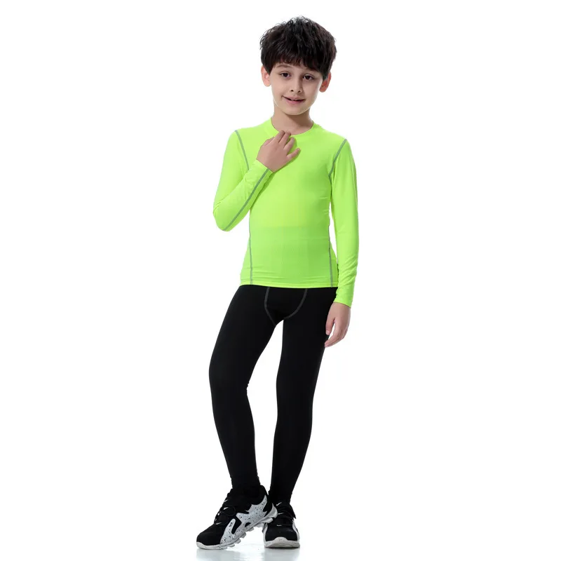 Children Fitness Sports Tights Stretch Pants Compression Football Boy Leggings Long Sleeve Tops School Suit Custom Logo Running