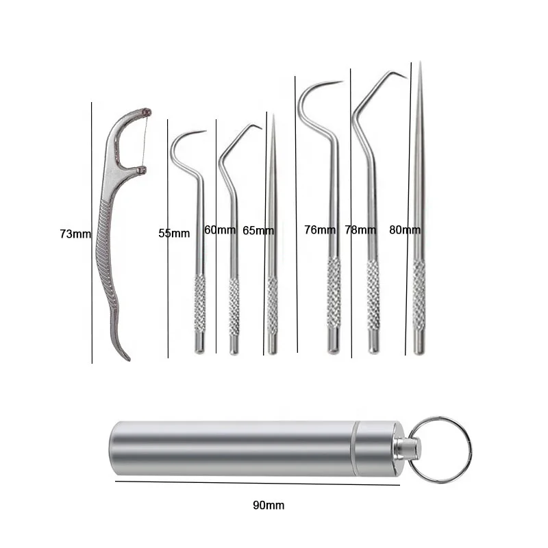 7Pcs Reusable Portable Metal Tooth Cleaning Picks Stainless Steel Toothpicks for Teeth