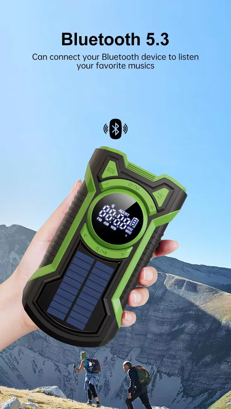 New Portable Solar Radio Am/Fm/Wb 5000Mah Hand Crank Emergency Radio with Bluetooth Speaker Power Bank