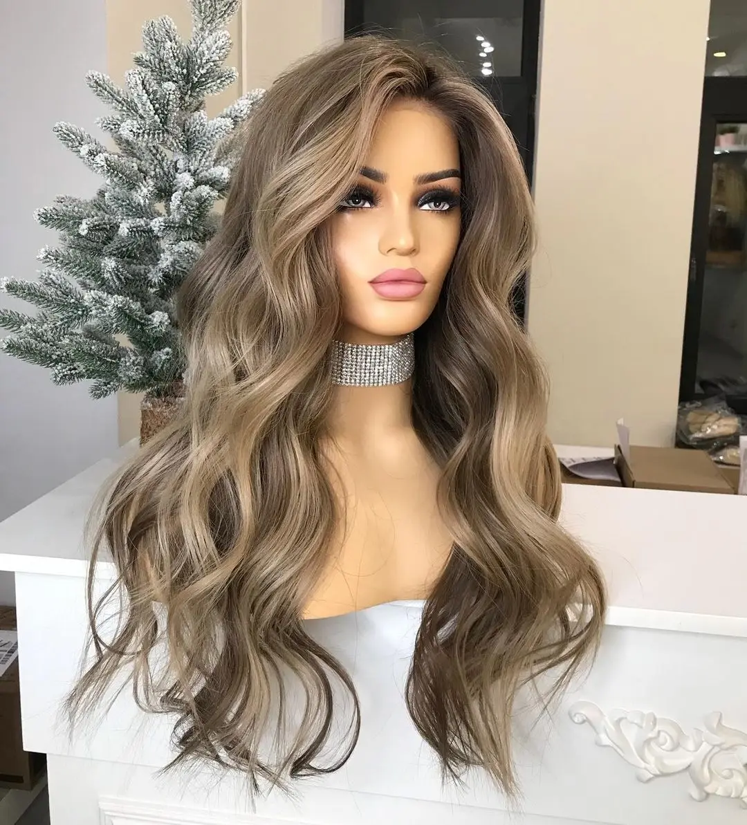 Loose Wave Jewish European Human Hair Grey Blonde Lace Front Wigs With Dark Root Pre Plucked With Baby Hair For Women