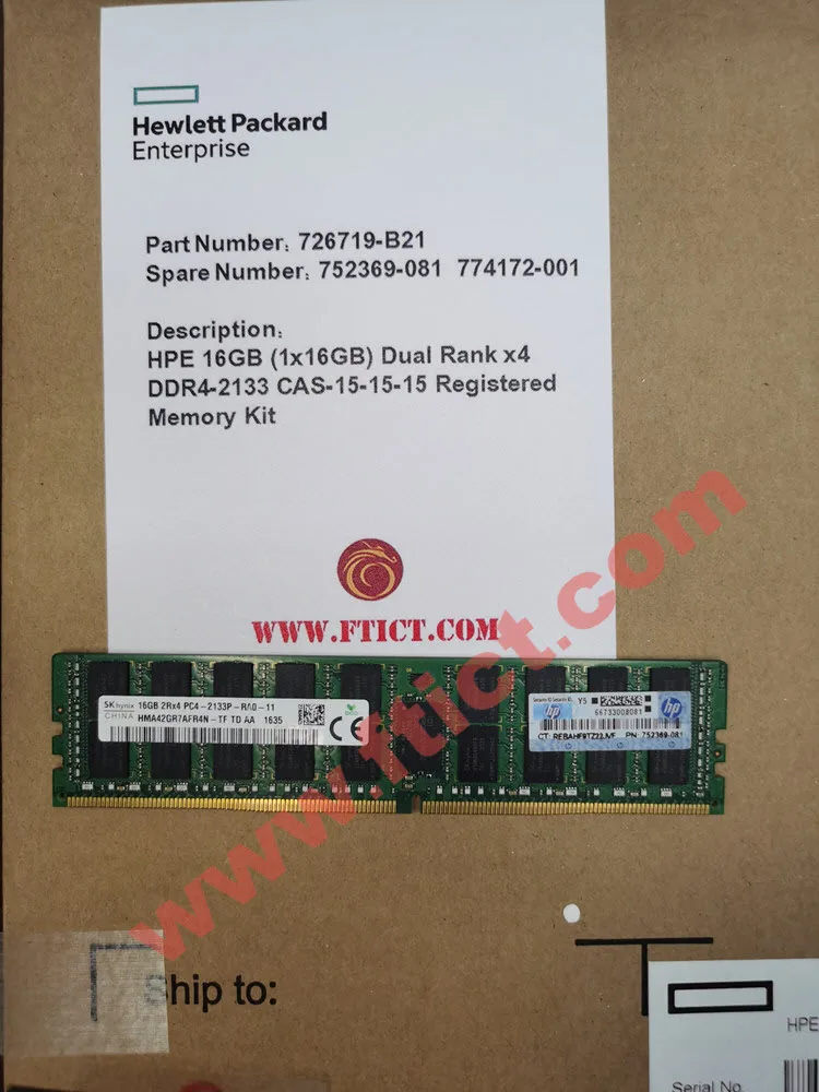 16GB DDR4-2133 2RX4  MEMORY HPE 726719-B21 752369-081 774172-001