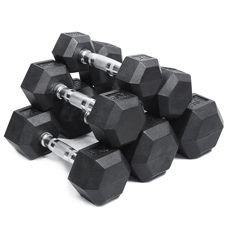 Commercial free weight lifting fitness workout rubber 5kg 40kg 50kg dumbbell hexagon hex dumbbell set