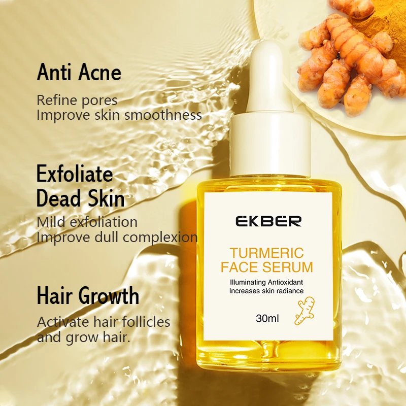 Hot Selling 30ml Multifunctional Turmeric Face Serum Anti Acne And Activate Hair Follicles Hair Growth Turmeric Serum