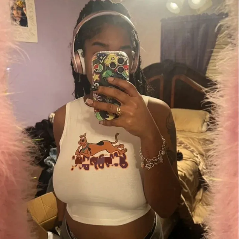 X14002C Simple Casual Tank Top 3D Pattern Fashion Loose Round Neck Sleeveless Sexy Spicy Girl Open Umbilical Tight Fitting Vest