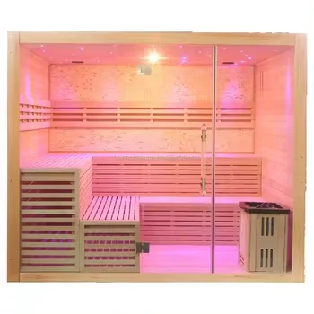 Solid wood 4-6 people indoor Double bench heating sauna rooms wet steam traditional sauna