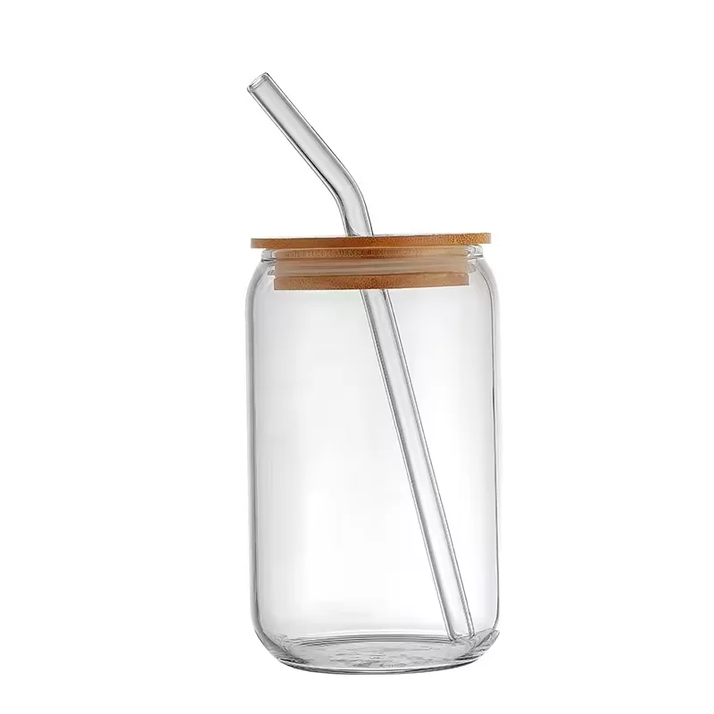 High Quality 16oz 18oz Transparent Glass Water Bottle With Bamboo Lid And Straw