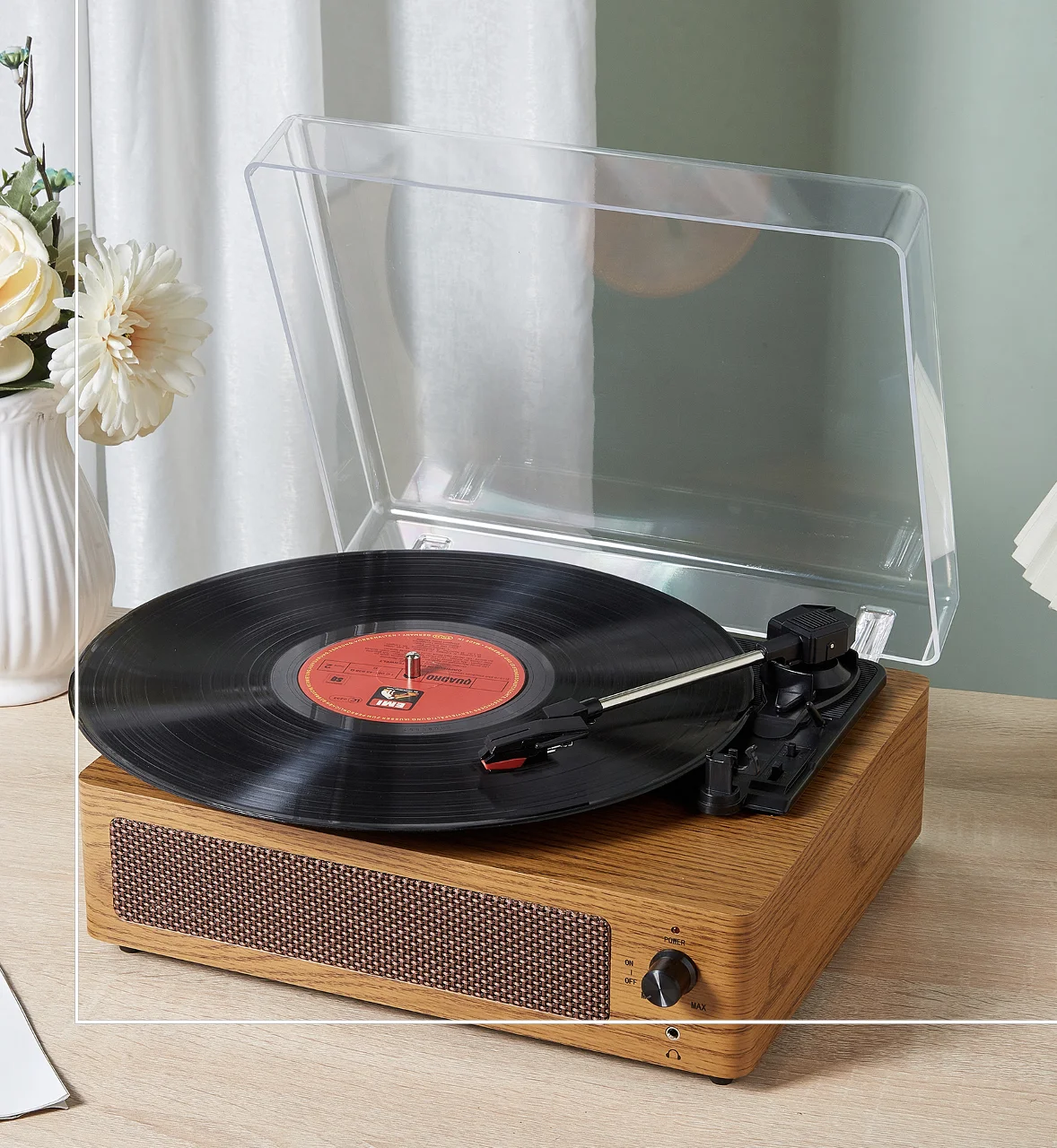 In stock Factory Wholesale Popular Turntable Record Player Speaker Electronic Classic Wooden Player Vinyl Record Player