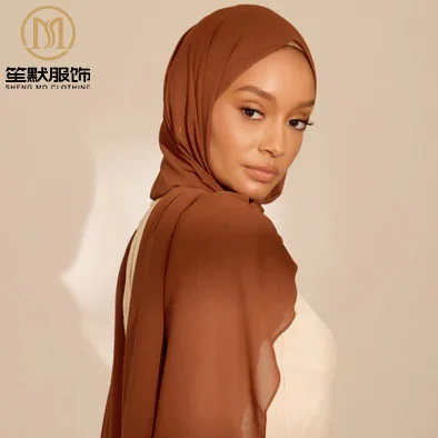 SHENGMO Thick Opaque Bubble Chiffon Hijab Spring Malaysian Turban Bulk Solid Color Scarves Muslim Hijab