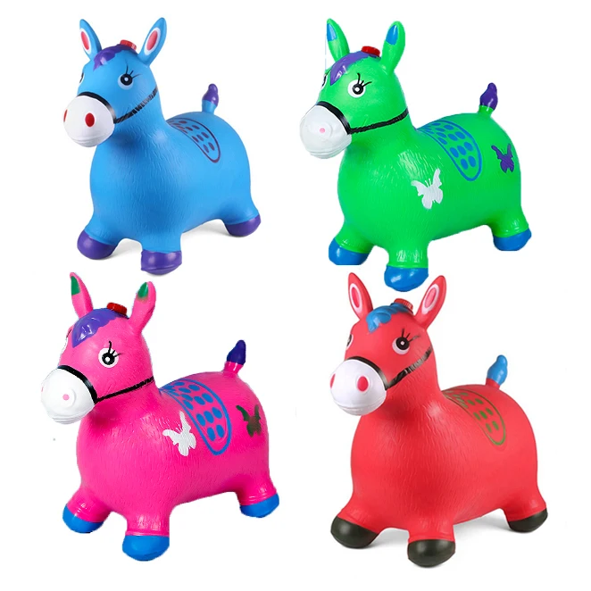 Wholesale Multicolor PVC Dog Jumping Animal Hoppers Toy PVC Inflatable Bouncing Horse with Music and Paint