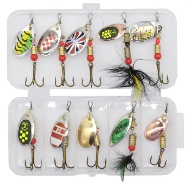 Hot Artificial 10 pcs/box spoon metal wind fishing lures set spinner bait