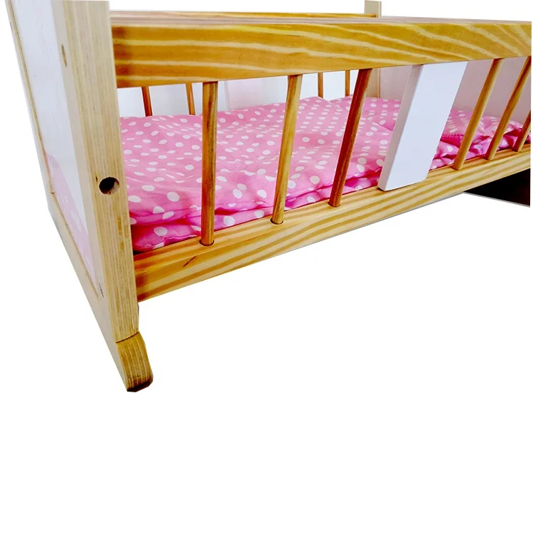Custom Free design stuffed toy beds dolls wooden cradle bed hanging toys reborn baby doll cribs