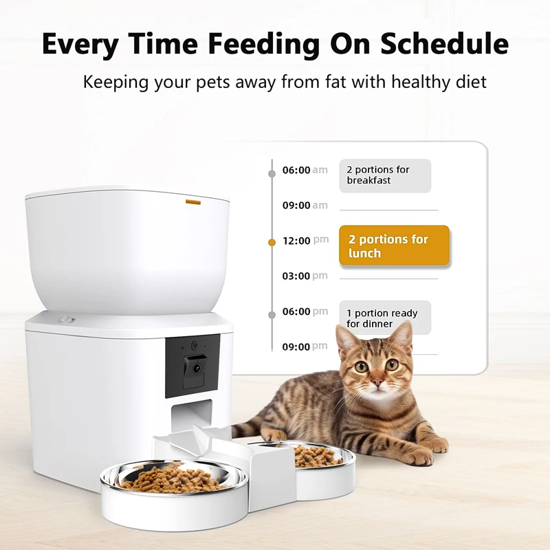OEM 7L Automatic Dog Feeder With Camera 5G WiFi Stainless Steel Double Bowl Pet Food Dispenser Automatic Feeder For Dog And Cat